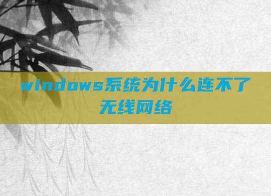 windows系统为什么连不了无线网络