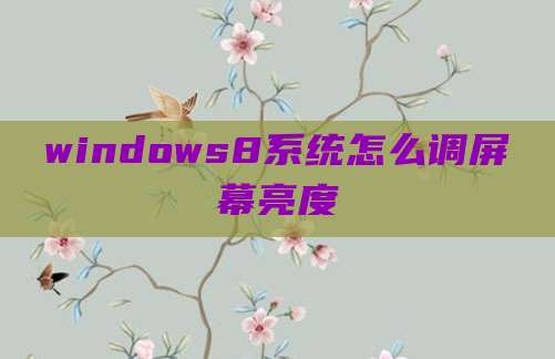 windows8系统怎么调屏幕亮度