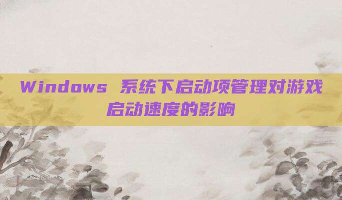 Windows 系统下启动项管理对游戏启动速度的影响